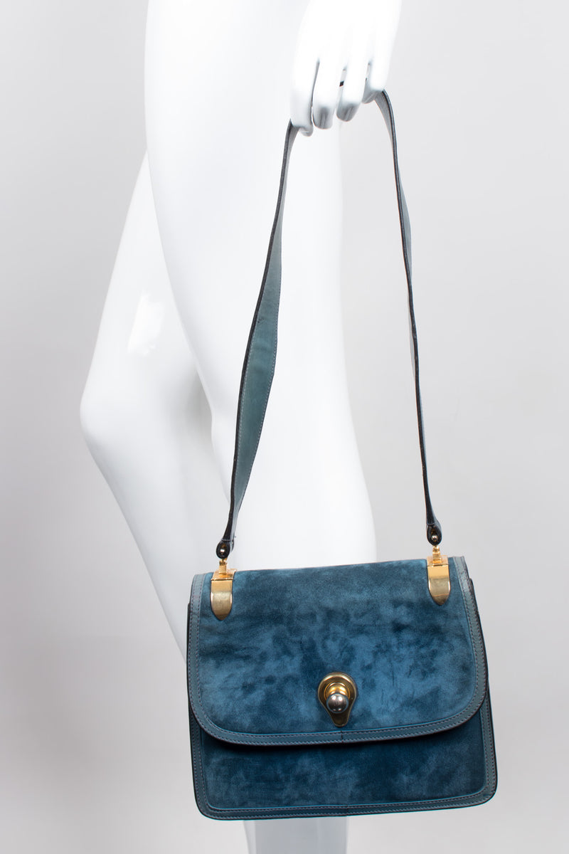 Gucci Vintage Peacock Blue Suede Shoulder Bag