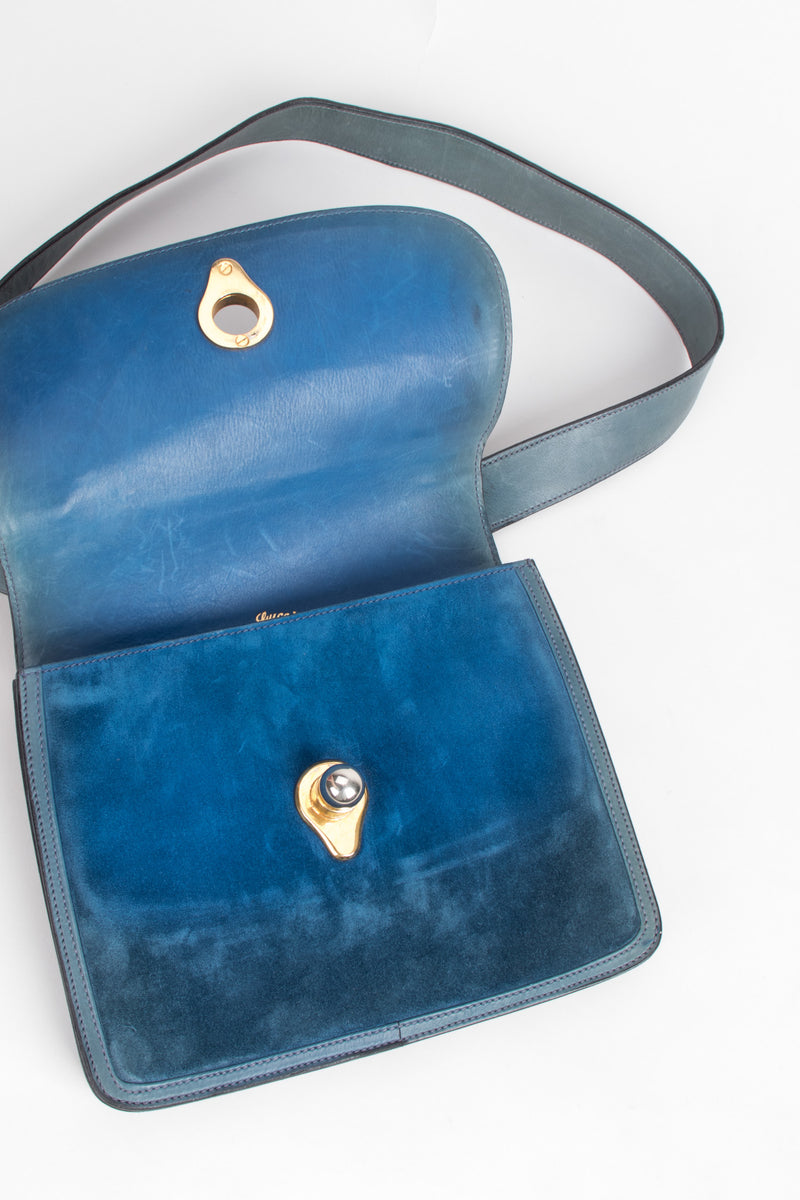 Gucci Vintage Peacock Blue Suede Shoulder Bag