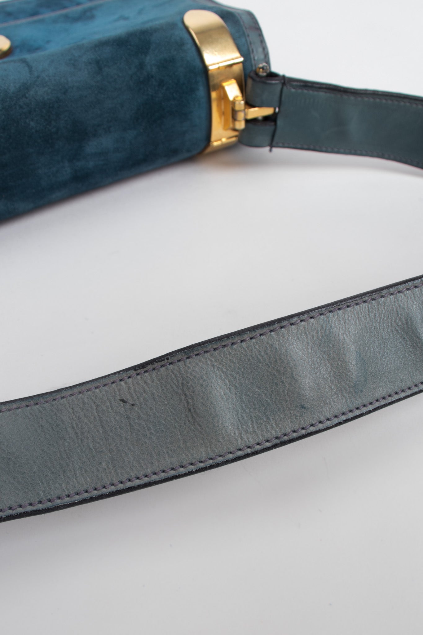 Gucci Vintage Peacock Blue Suede Shoulder Bag