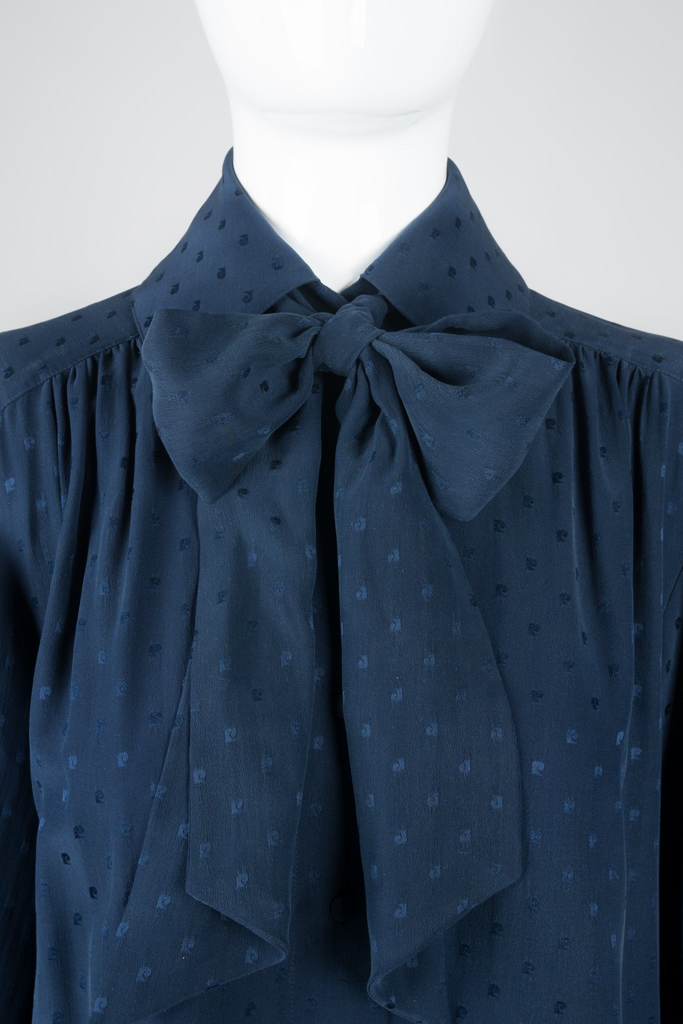 Pierre Cardin Vintage Damask Logo Dot Silk Crepe Blouse