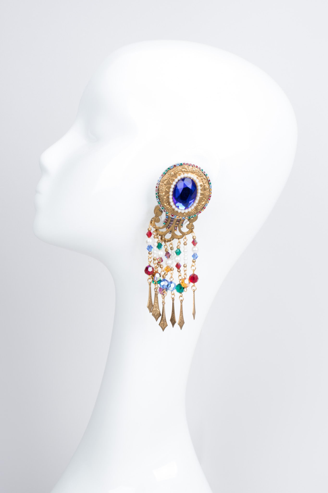 Rainbow Filigree Bead Fringe Statement Earring