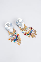 Rainbow Filigree Bead Fringe Statement Earring