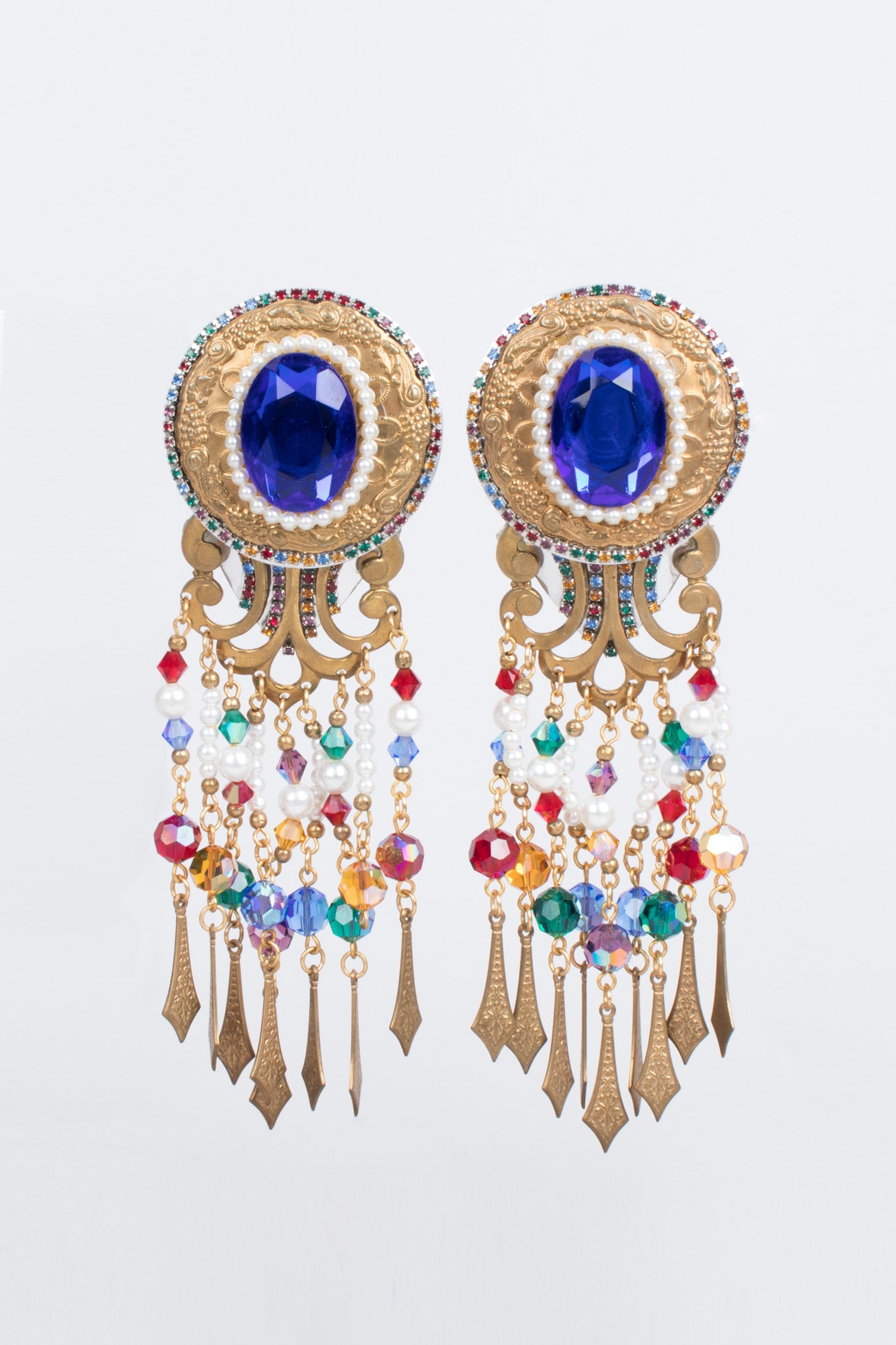 Rainbow Filigree Bead Fringe Statement Earring