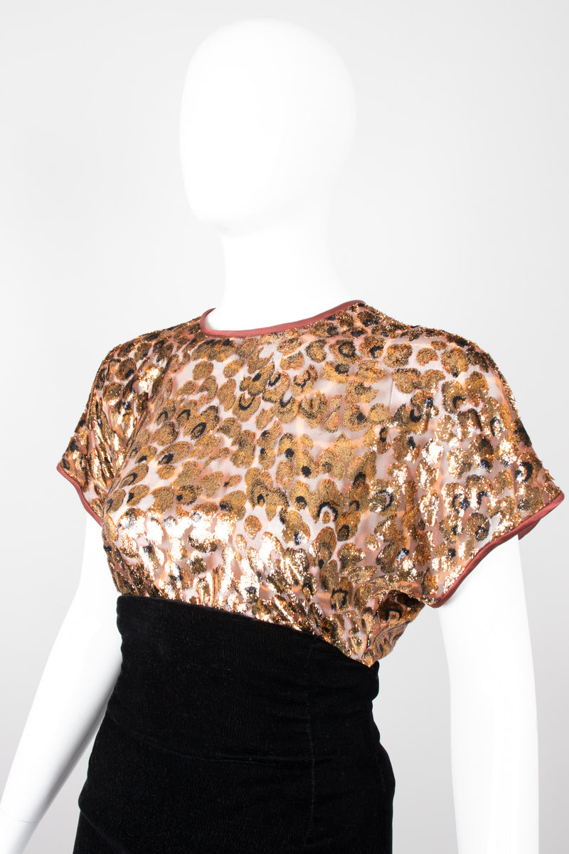 Escada Metallic Sheer Silk Velvet Lamé Burnout Animal Tee