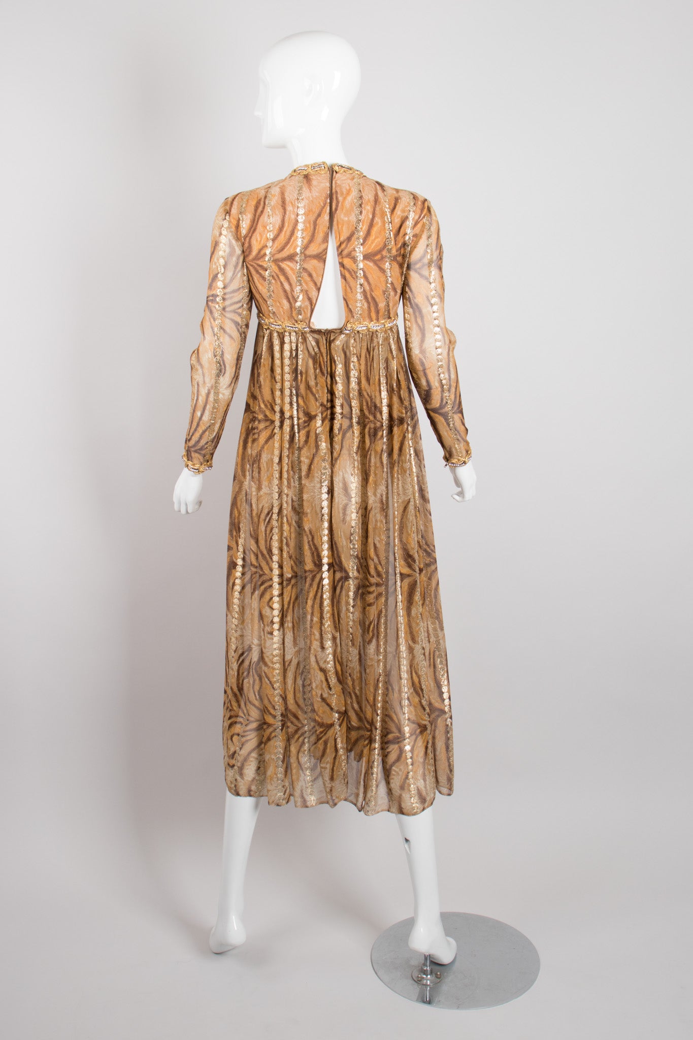 Bill Blass Silk Chiffon Empire Waist Tiger Lamé Dress