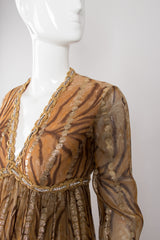 Bill Blass Silk Chiffon Empire Waist Tiger Lamé Dress