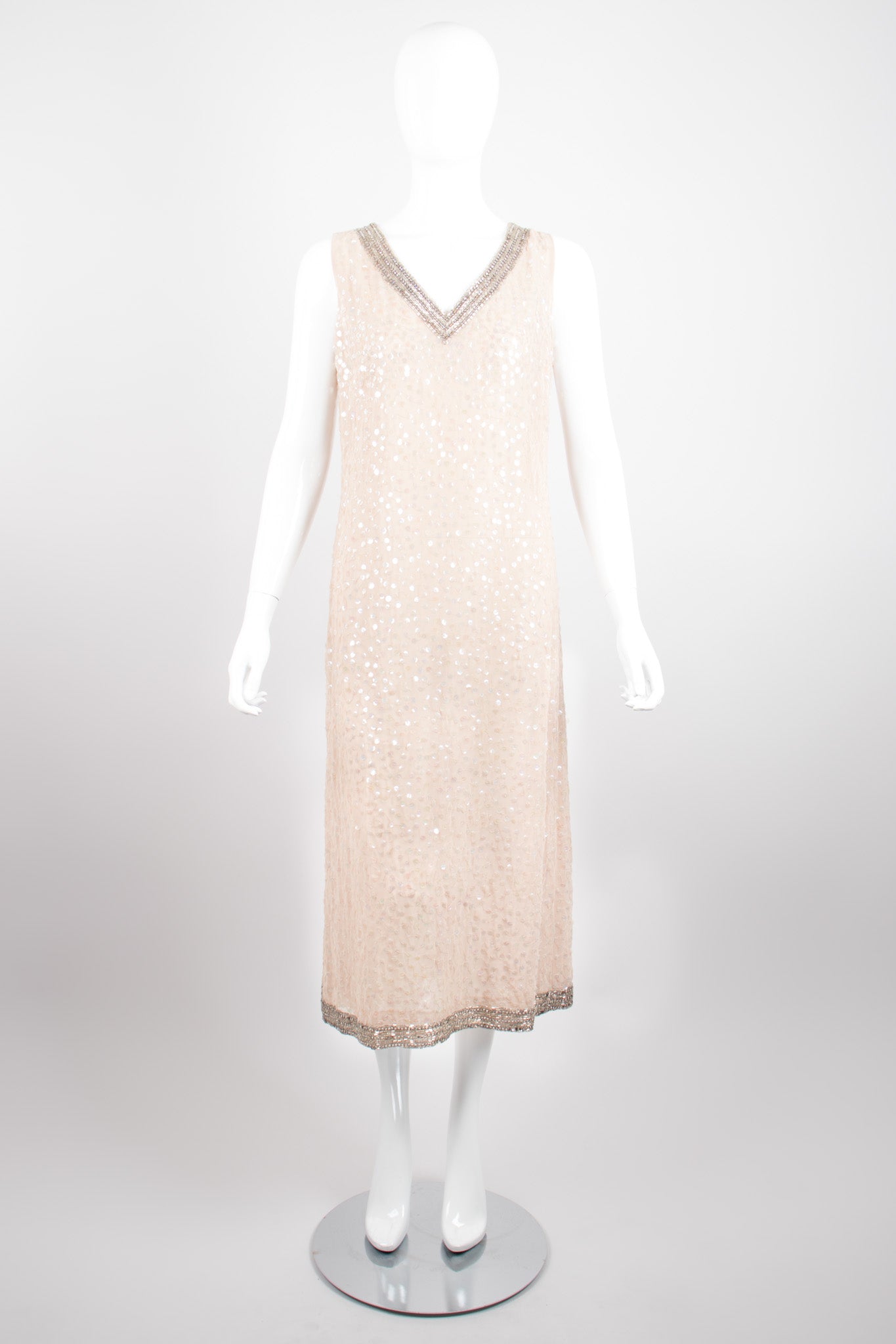 Mr. Blackwell Vintage Sheer Sequined Chiffon Nude Naked Dress