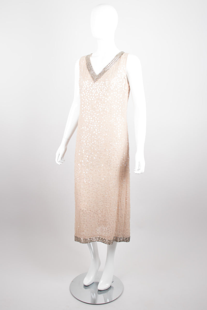 Mr. Blackwell Vintage Sheer Sequined Chiffon Nude Naked Dress