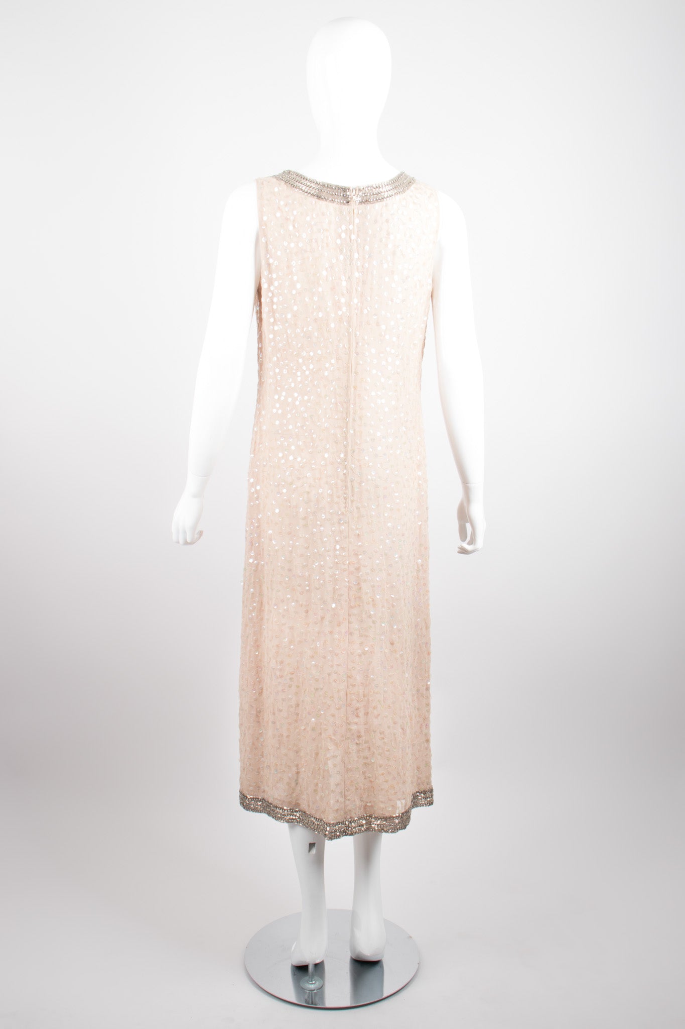 Mr. Blackwell Vintage Sheer Sequined Chiffon Nude Naked Dress