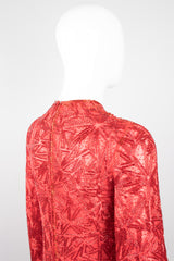 Riazee Sheer Red Beaded Shift Column Gown