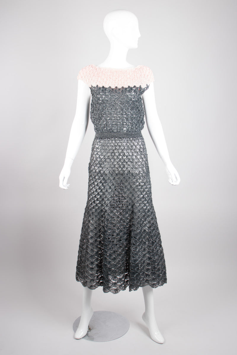 Vintage Crochet Mesh Raffia Colorblock Dress