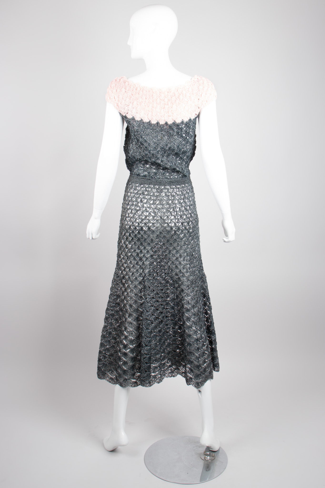 Vintage Crochet Mesh Raffia Colorblock Dress