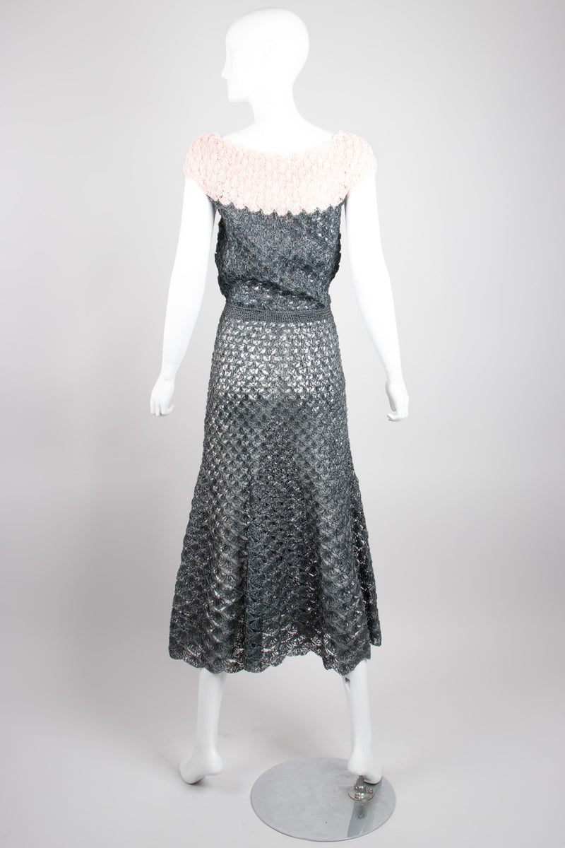 Vintage Crochet Mesh Raffia Colorblock Dress