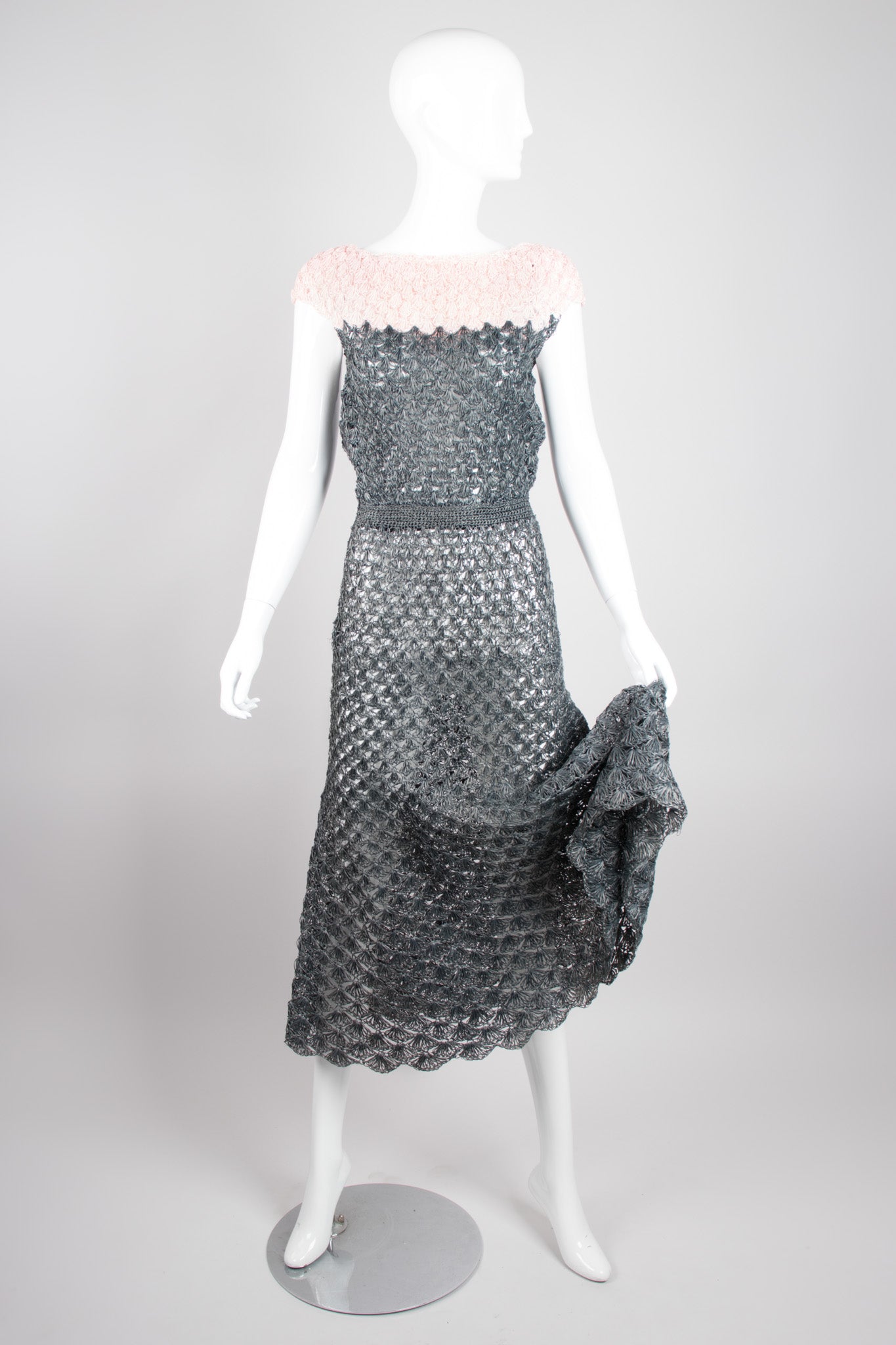 Vintage Crochet Mesh Raffia Colorblock Dress