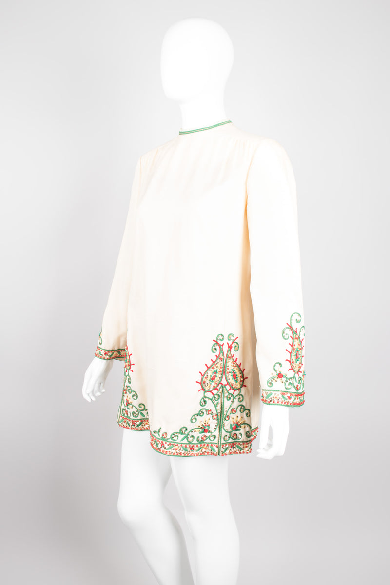 Harmay Embellished Indian Paisley Raw Silk Ethnic Tunic & Pant Set