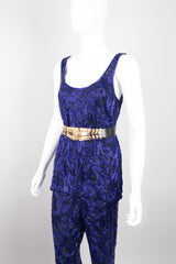 Riazee Midnight Cobalt Beaded Silk Tank & Pant Set