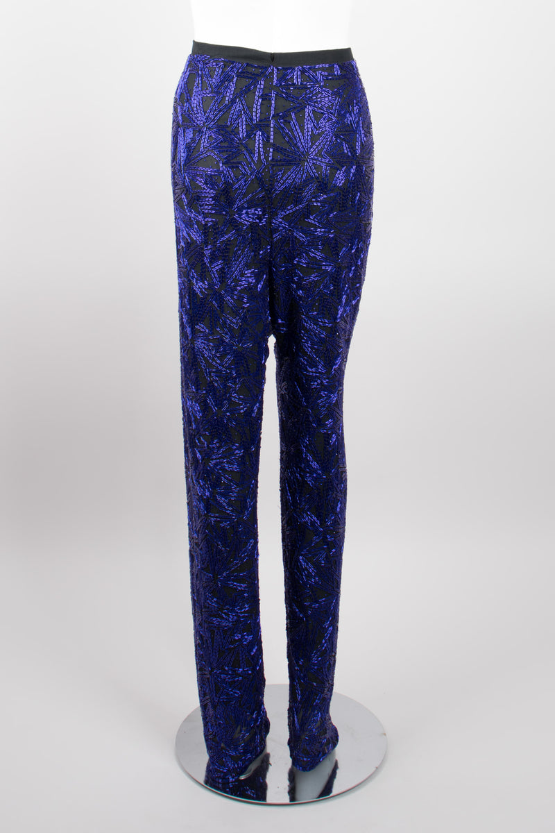 Riazee Midnight Cobalt Beaded Silk Tank & Pant Set