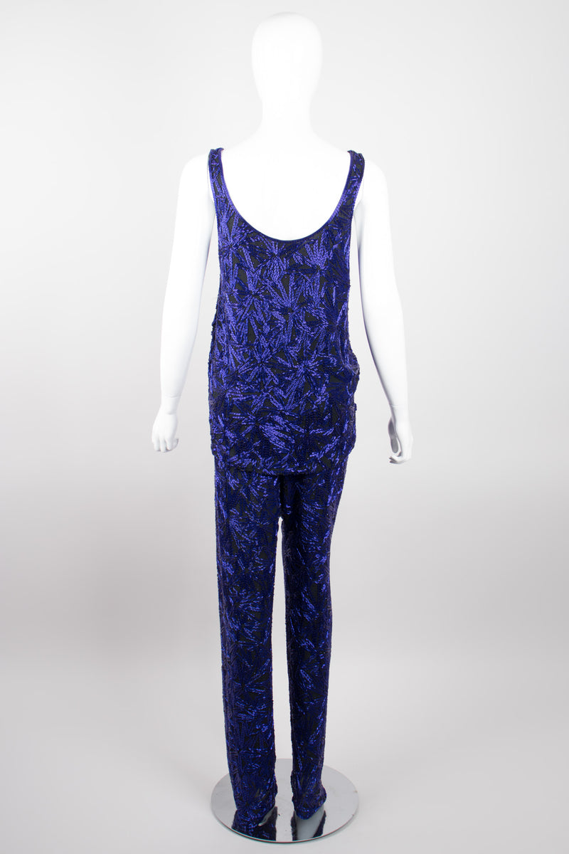 Riazee Midnight Cobalt Beaded Silk Tank & Pant Set