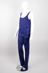 Riazee Midnight Cobalt Beaded Silk Tank & Pant Set