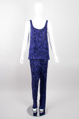 Riazee Midnight Cobalt Beaded Silk Tank & Pant Set