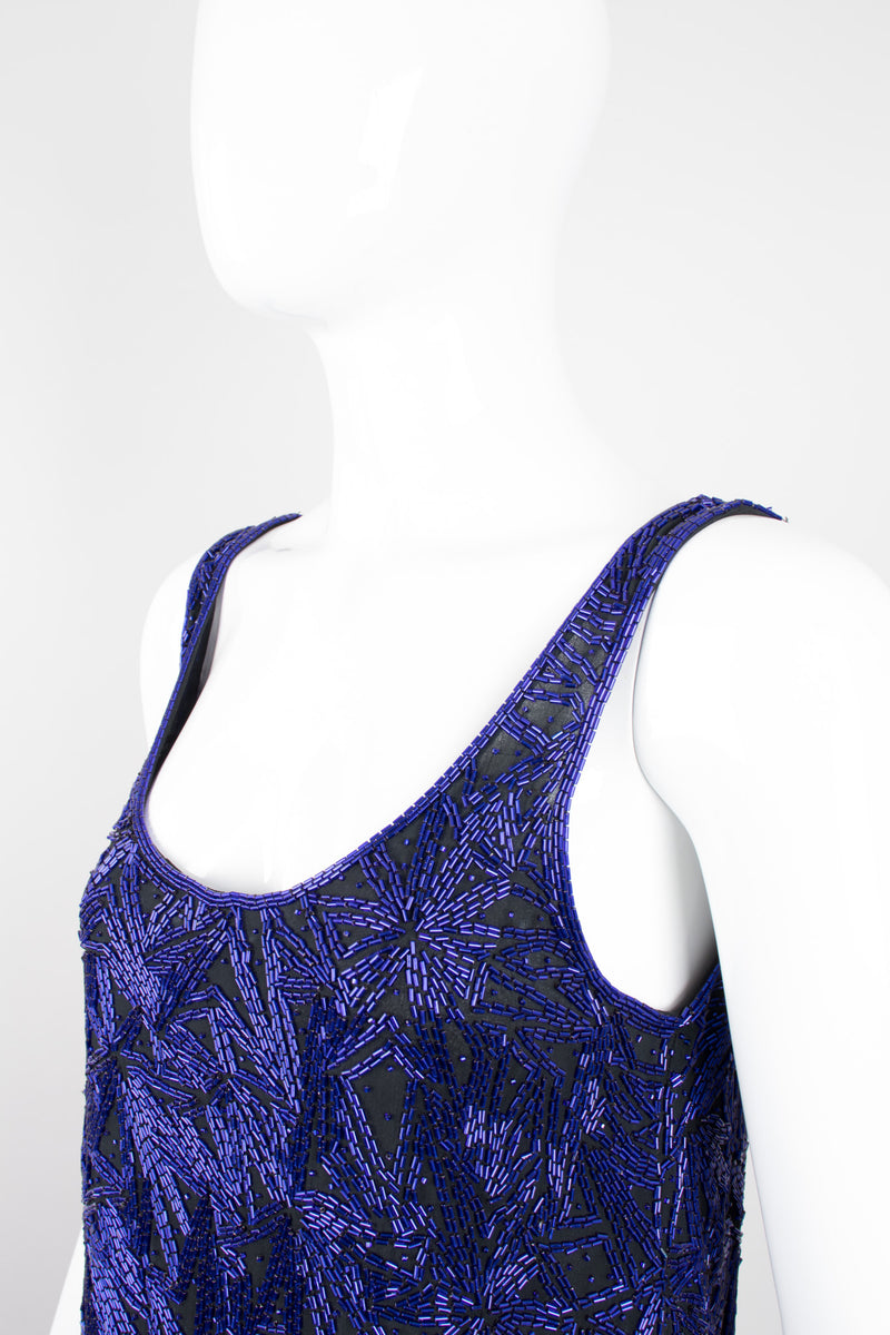 Riazee Midnight Cobalt Beaded Silk Tank & Pant Set