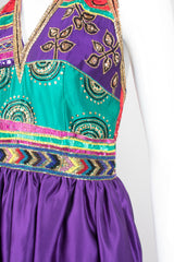 Victoria Royal Jewel Tone Embellished Indian Sari Halter Dress