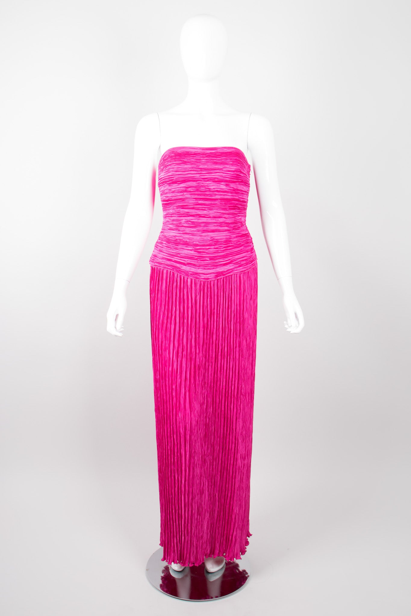 Mary McFadden Hot Pink Strapless Bow Back Pleated Gown