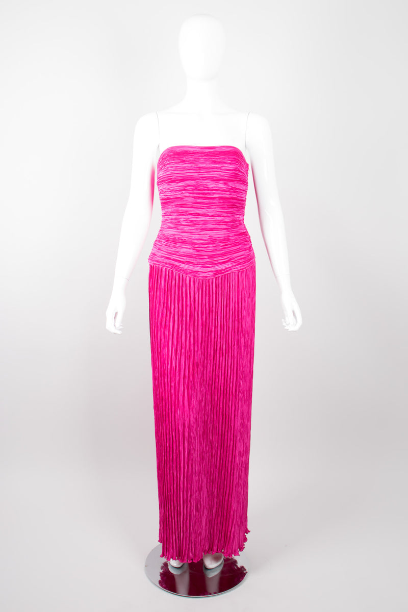 Mary McFadden Hot Pink Strapless Bow Back Pleated Gown