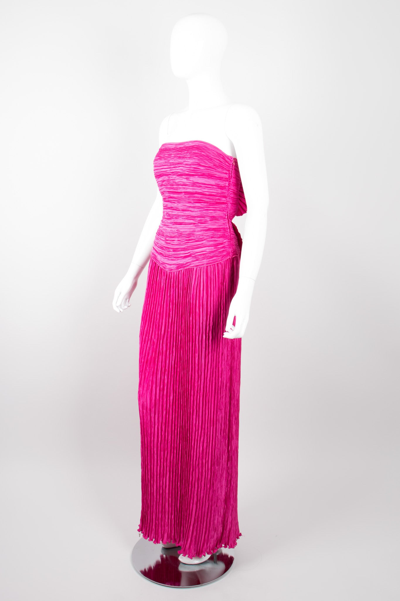 Mary McFadden Hot Pink Strapless Bow Back Pleated Gown