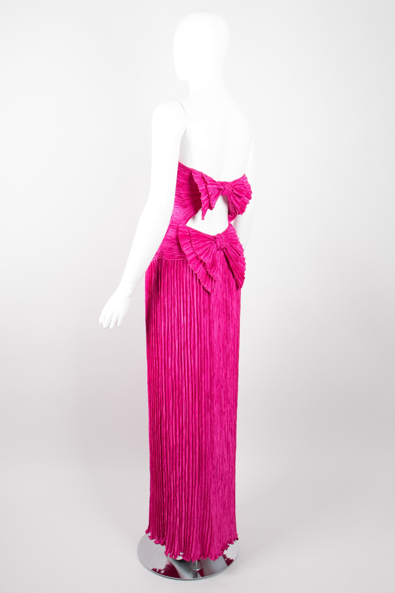 Mary McFadden Hot Pink Strapless Bow Back Pleated Gown