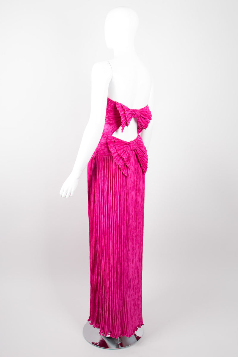 Mary McFadden Hot Pink Strapless Bow Back Pleated Gown