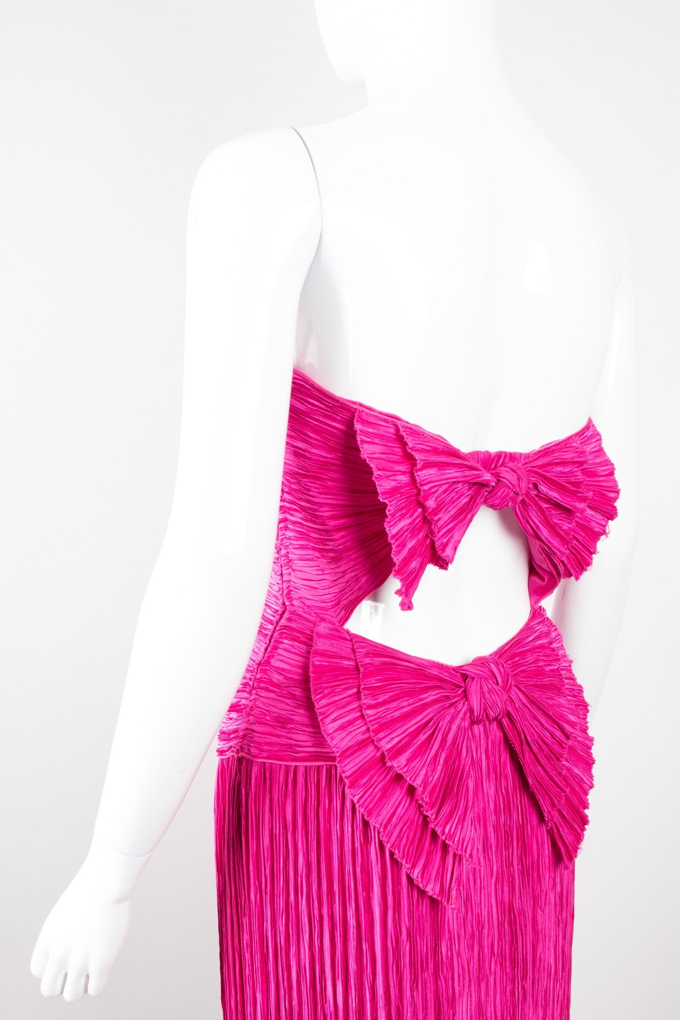 Mary McFadden Hot Pink Strapless Bow Back Pleated Gown