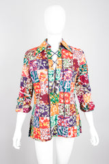 Joseph Magnin Vintage Lace Up Patchwork Batik Shirt