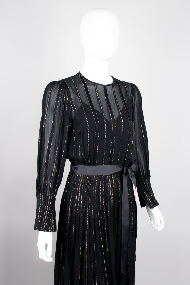 Mr. Blackwell Gothic Gold Lamé Stripe Chiffon Dress