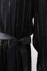 Mr. Blackwell Gold Lamé Stripe Chiffon Dress