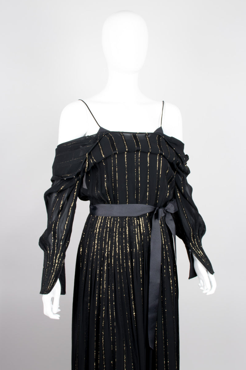 Mr. Blackwell Gold Lamé Stripe Chiffon Dress