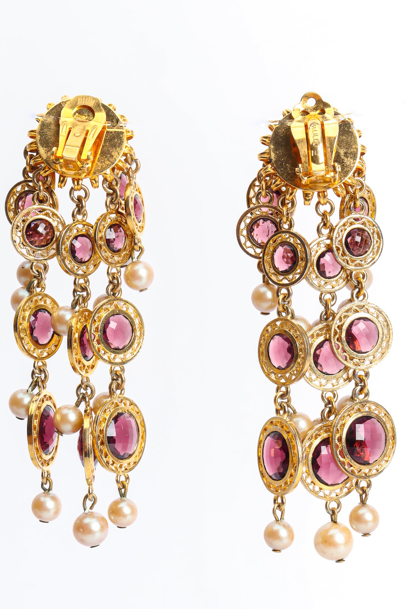 Vintage William DeLillo Amethyst Pearl Chandelier Earrings back @ Recess LA