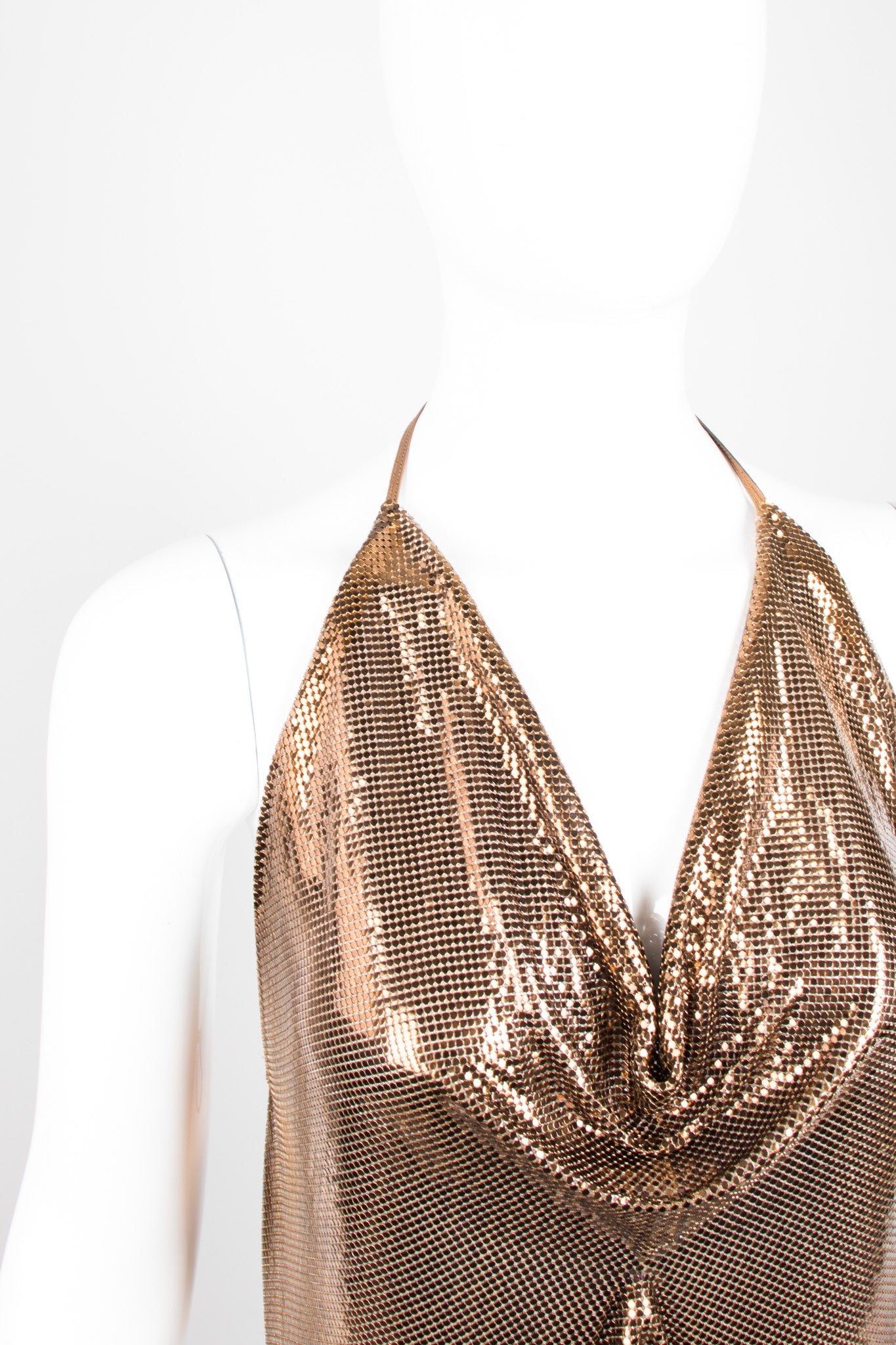 Whiting & Davis Bronze Liquid Metal Mesh Halter Top