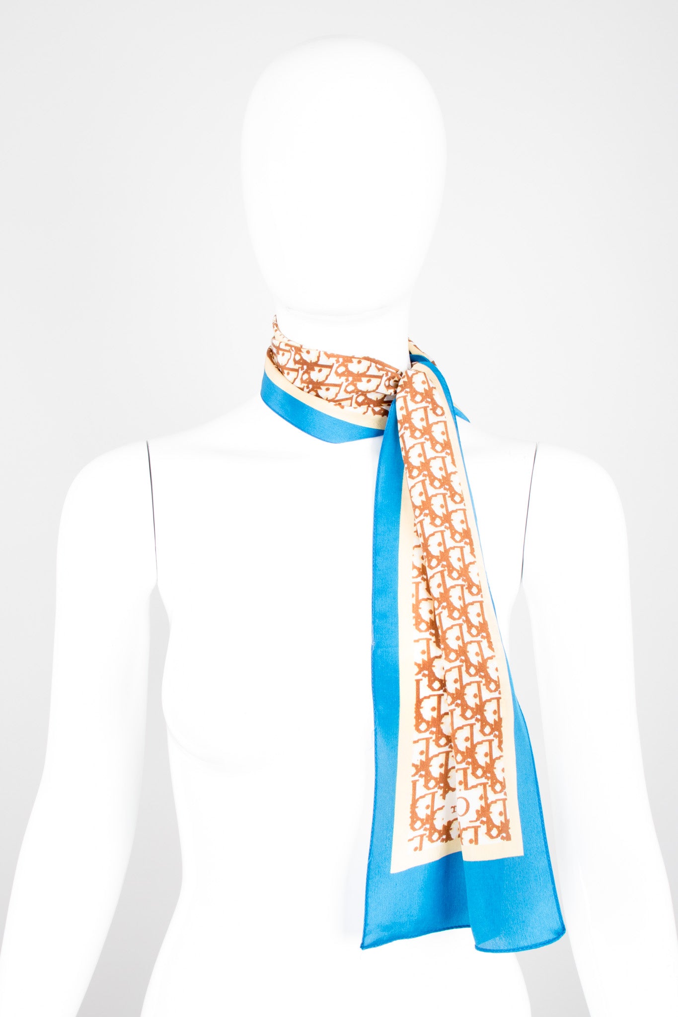 Christian Dior Monogram Print Tan Skinny Scarf