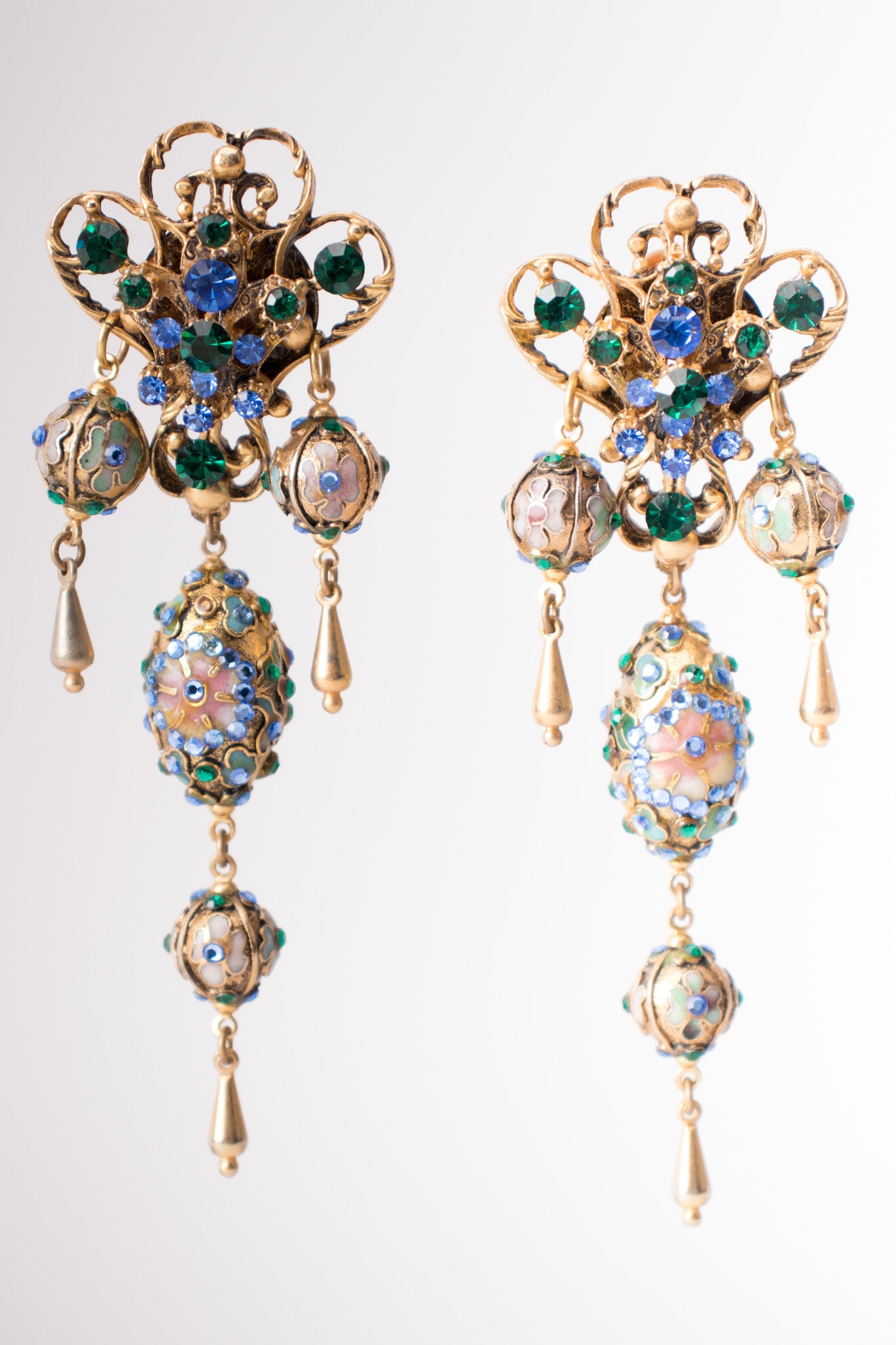 Cloisonne Faberge Jeweled Egg Chandelier Earrings