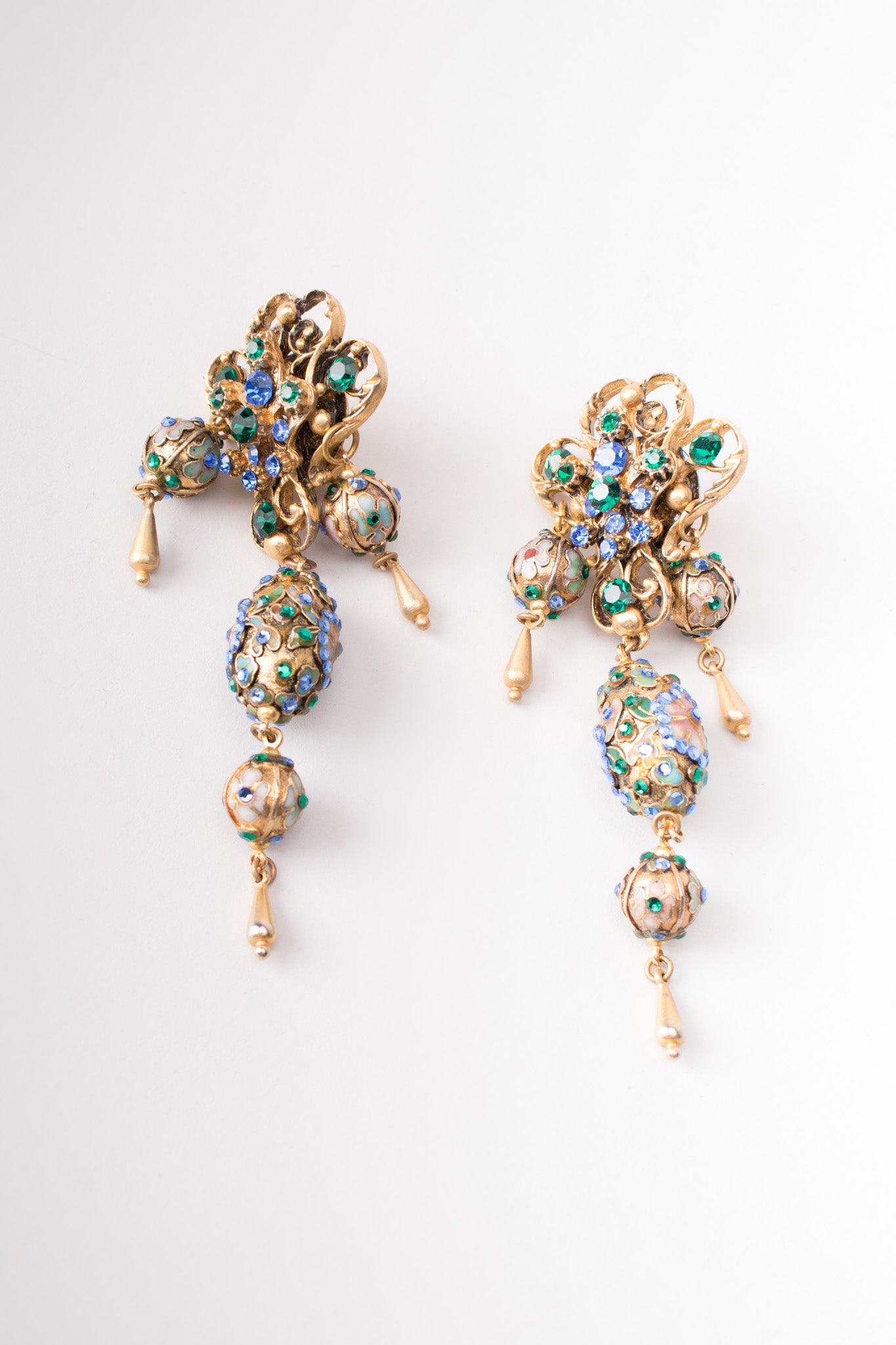 Cloisonne Faberge Jeweled Egg Chandelier Earrings