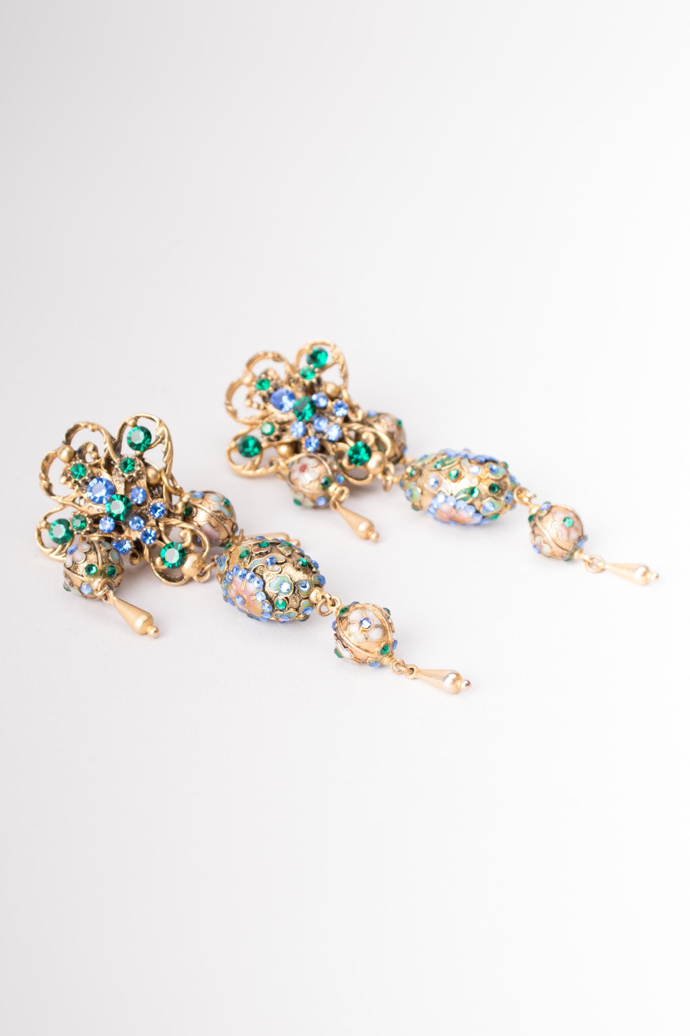 Cloisonne Faberge Jeweled Egg Chandelier Earrings