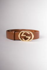 Gucci Vintage 80s Interlocking GG Buckle Leather Belt