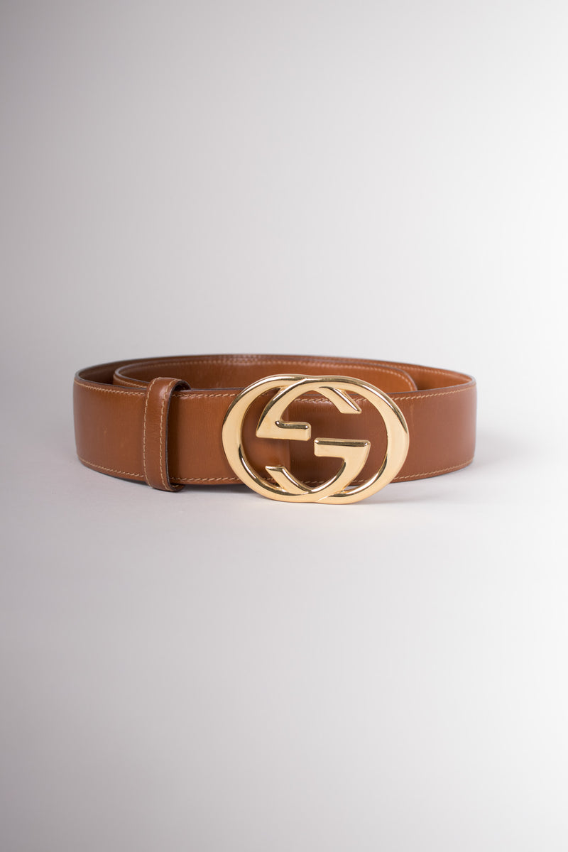 Gucci Vintage 80s Interlocking GG Buckle Leather Belt