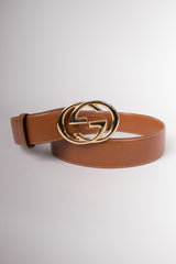 Gucci Vintage 80s Interlocking GG Buckle Leather Belt