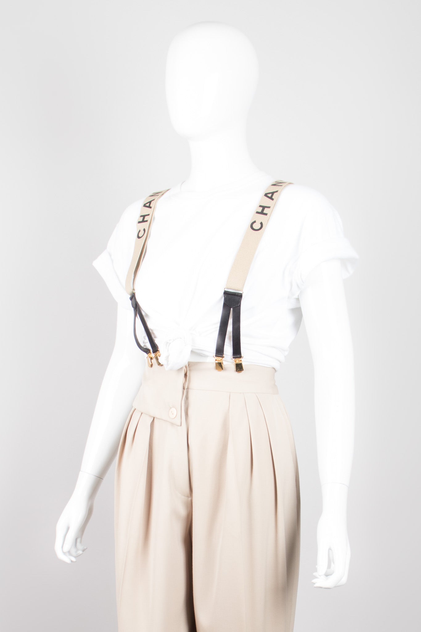 Chanel Vintage Rare Tan Logo Suspenders