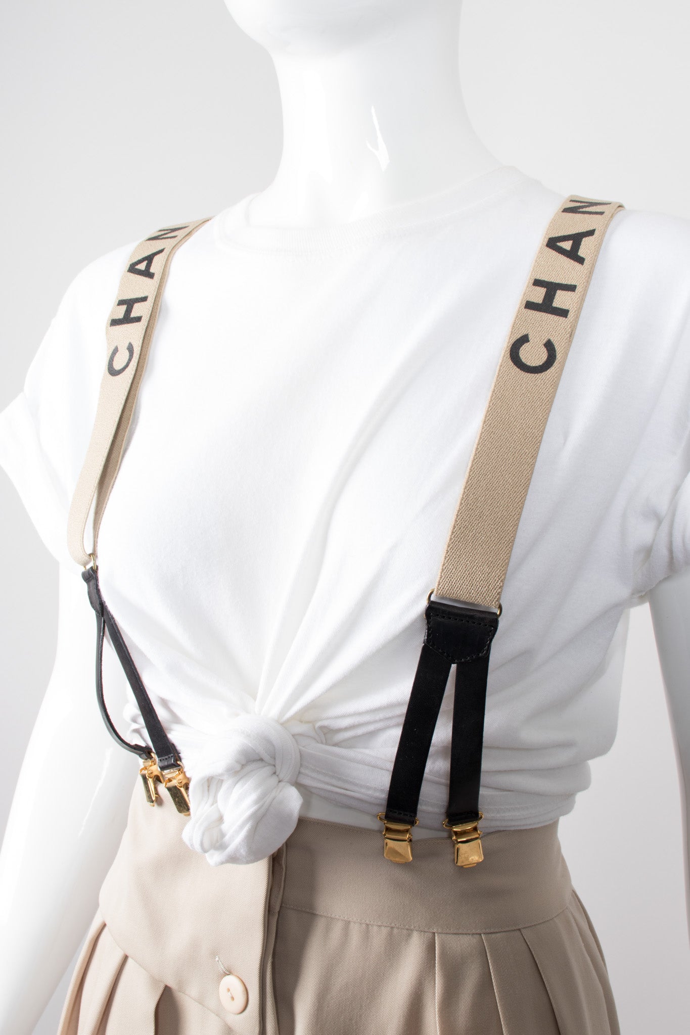 Chanel Vintage Rare Tan Logo Suspenders