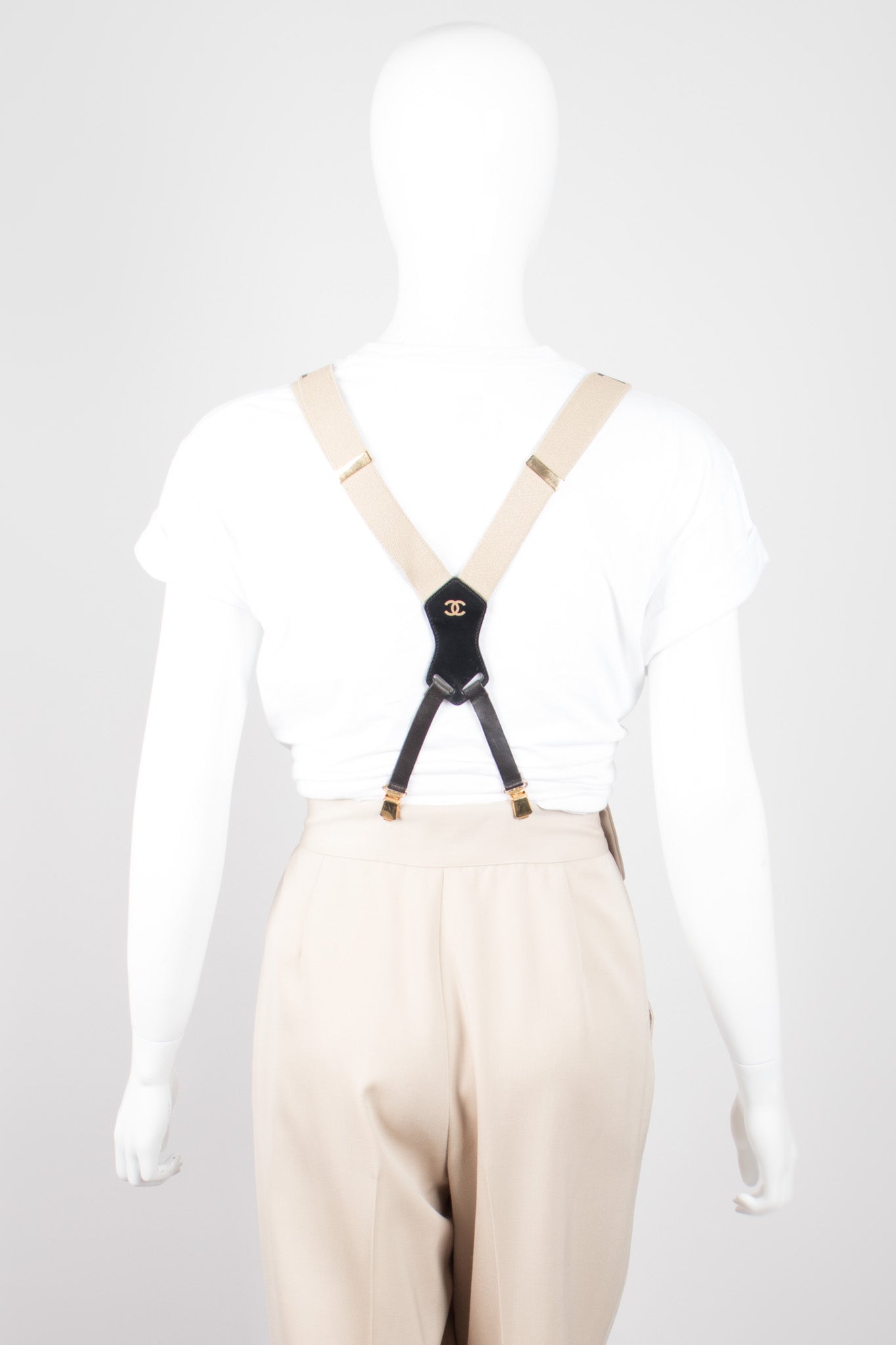 Chanel Vintage Rare Tan Logo Suspenders