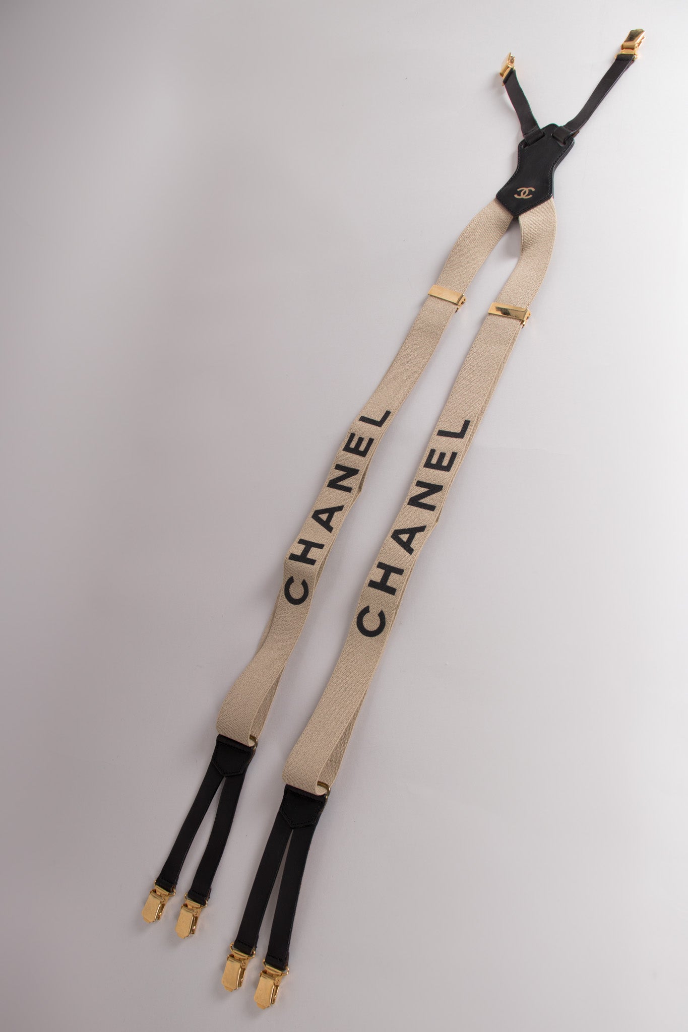 Chanel Vintage Rare Tan Logo Suspenders