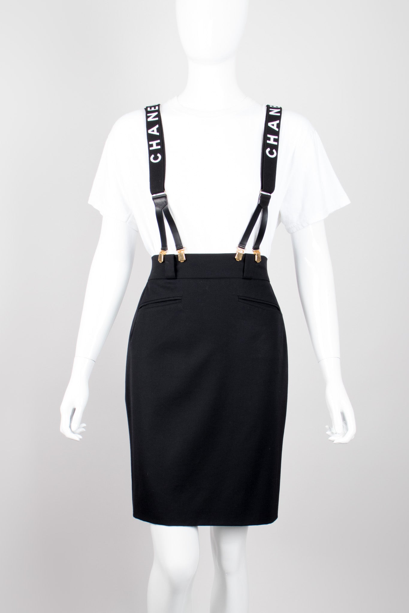 Chanel Vintage Rare Black Logo Suspenders